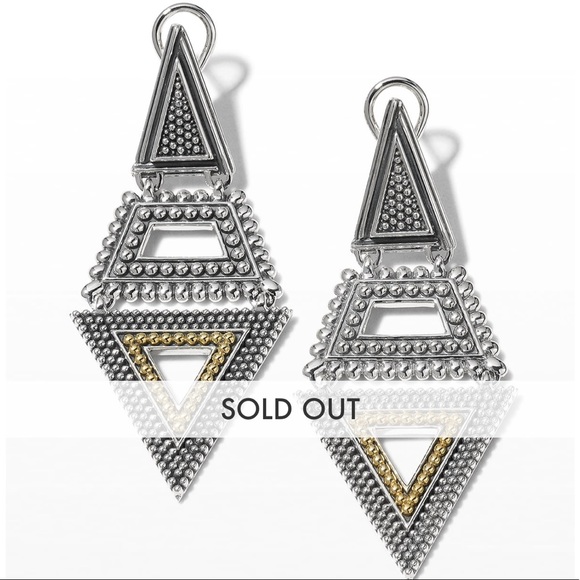 Neiman Marcus Signature Caviar Two-Tone Multi-Texture Pyramid Dangle Earrings - Picture 4 of 10